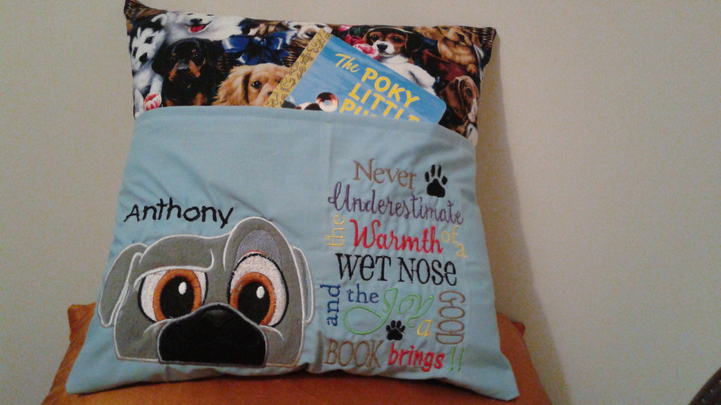 Personalized Reading Pillow, reading pillow, puppy reading pillow, Unique Pillow, Embroidery Pillow, gift pillow, kids pillow