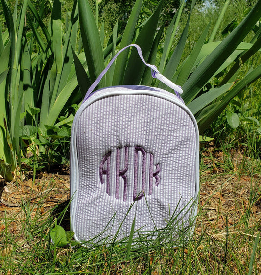 School lunch box, Seersucker school lunch bag, monogram, personalized back to school lunch tote