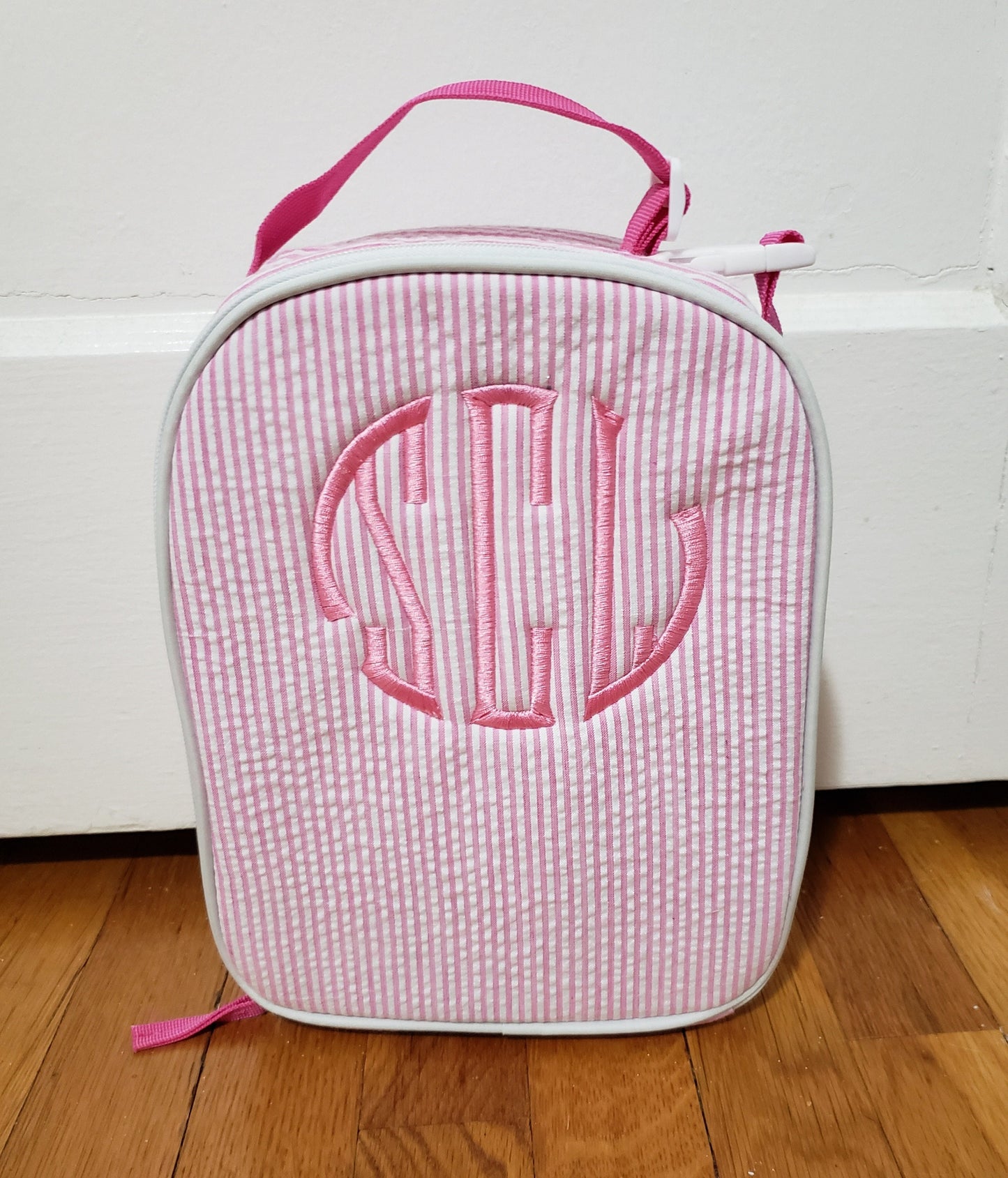 School lunch box, Seersucker school lunch bag, monogram, personalized back to school lunch tote