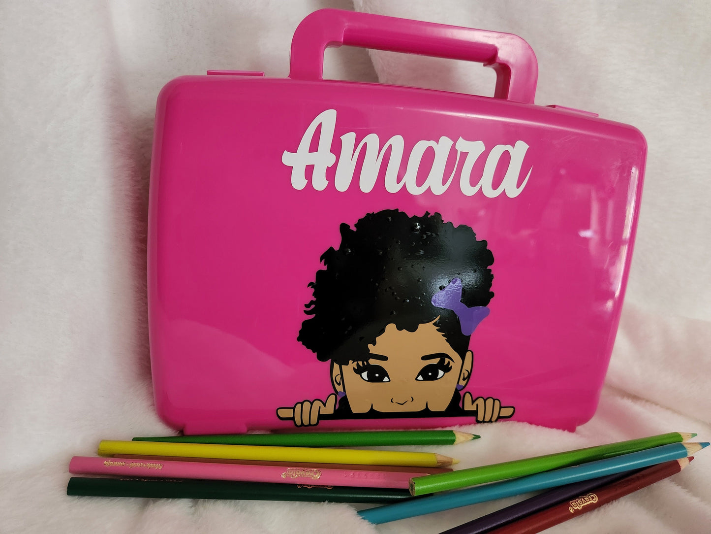 personalized Crayon Box Peek a boo, pencil holder, Markers Holder Case, African American peek a boo