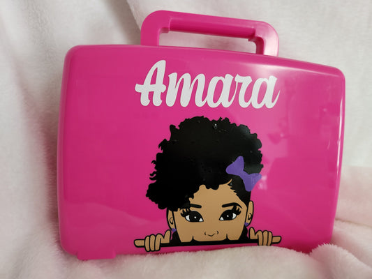 personalized Crayon Box Peek a boo, pencil holder, Markers Holder Case, African American peek a boo