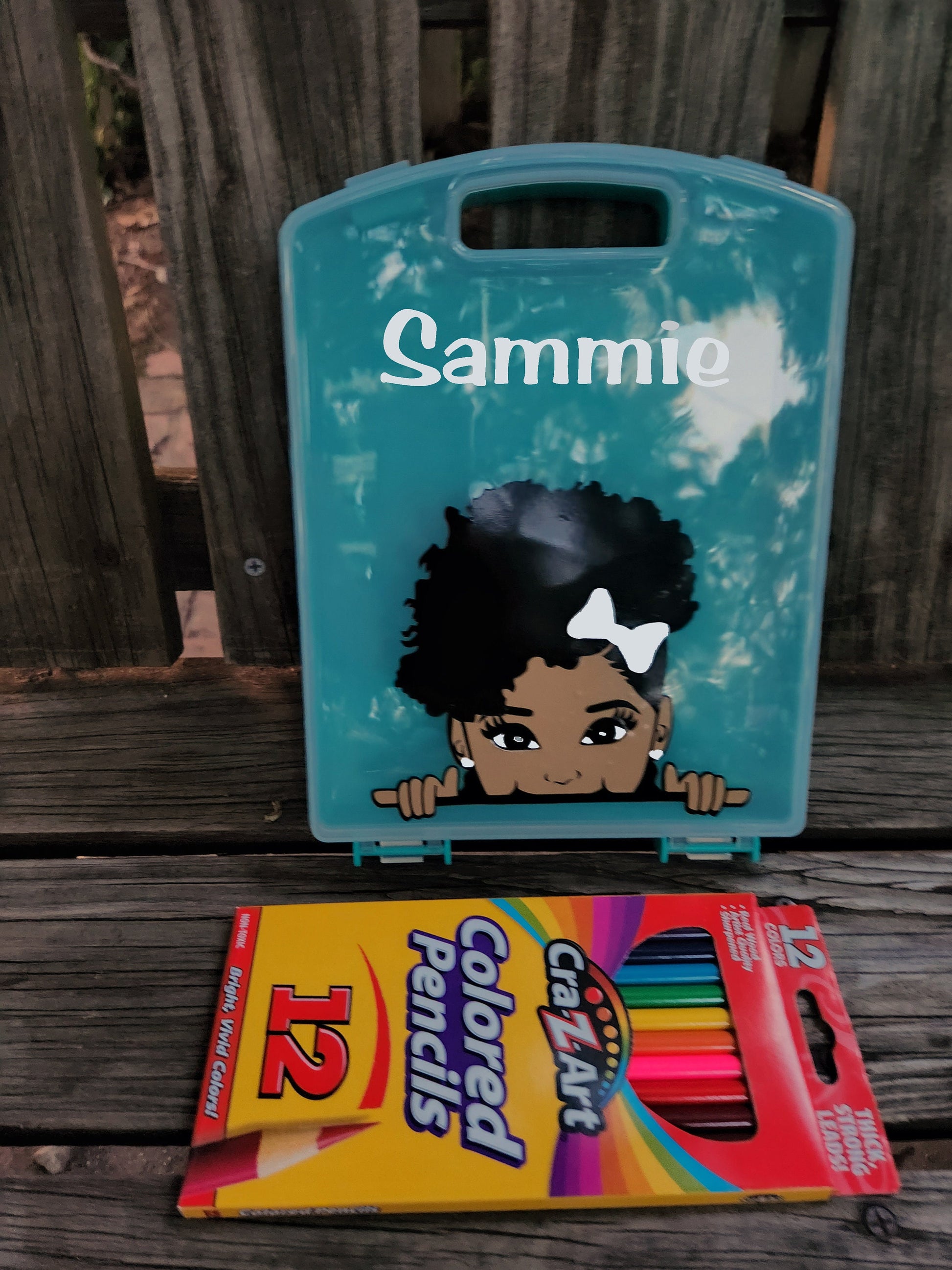 personalized Crayon Box Peek a boo, pencil holder, Markers Holder Case, African American peek a boo