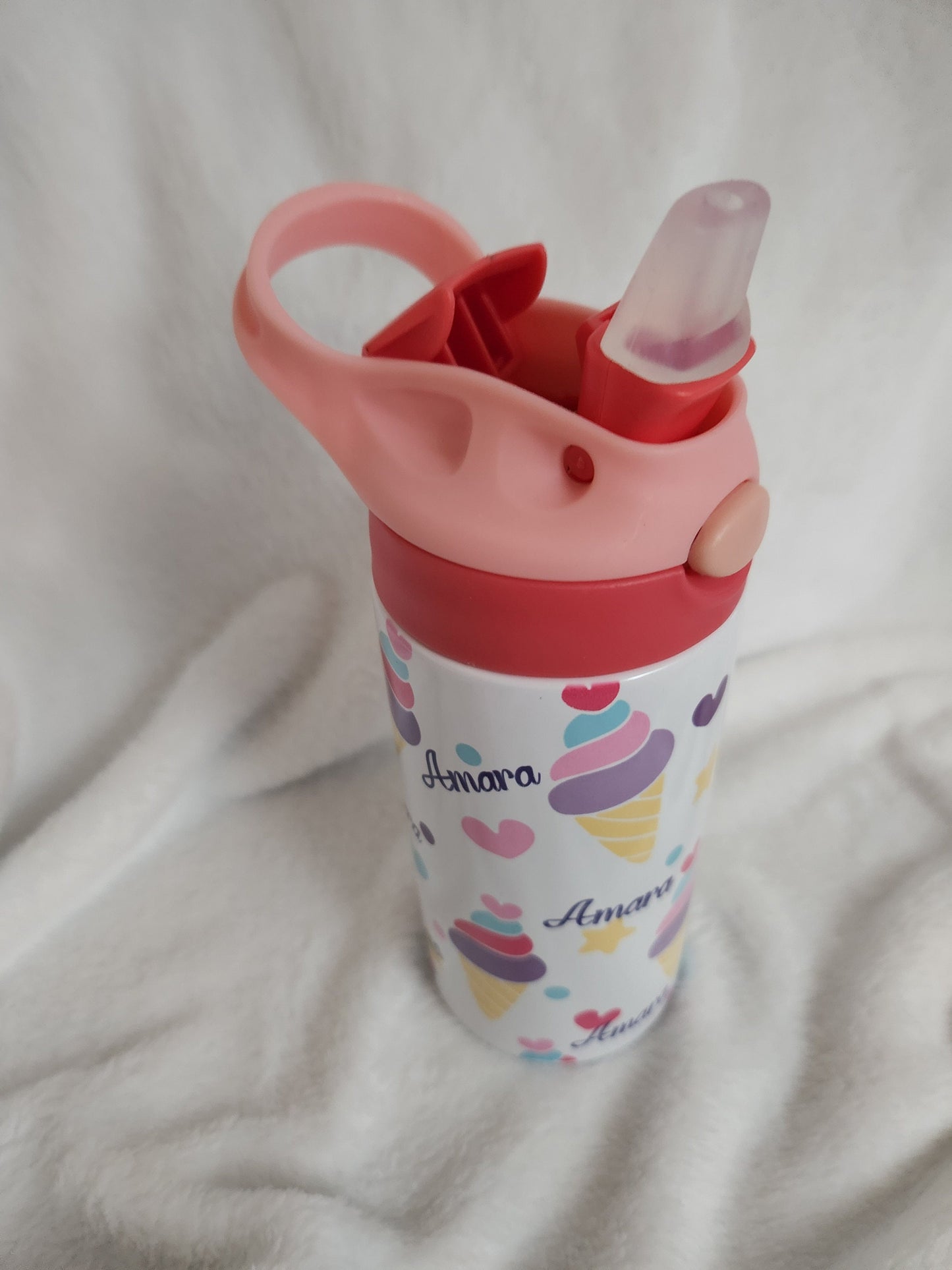 I love ice-cream water bottle for kids, full wrap, Personalized with name, insulated water, double color tops