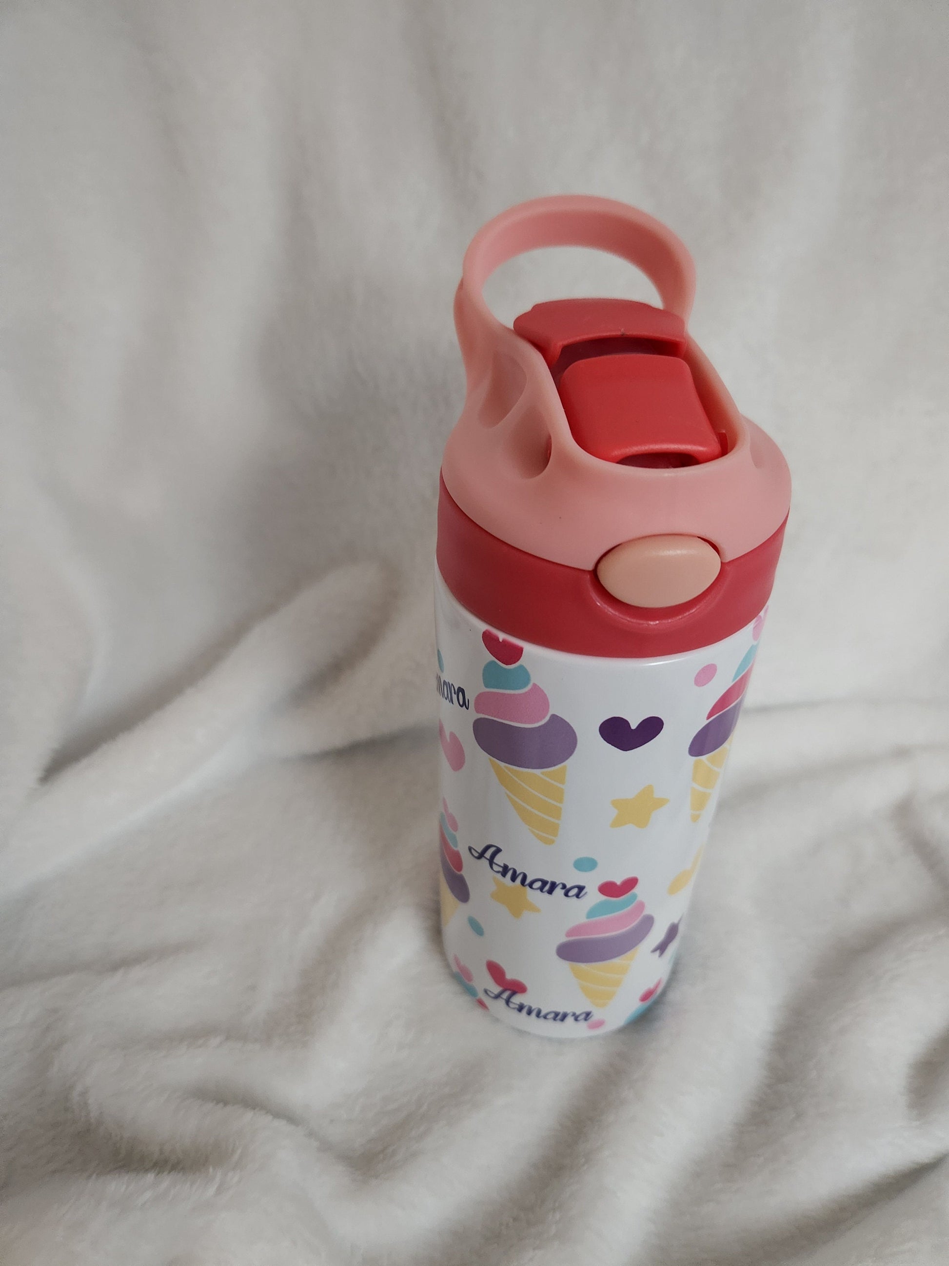 I love ice-cream water bottle for kids, full wrap, Personalized with name, insulated water, double color tops