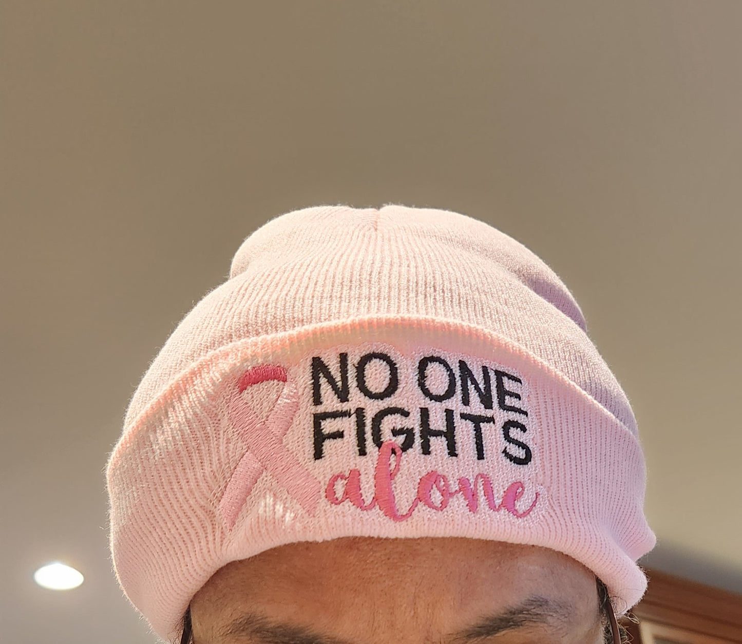 Cancer awareness beanie, embroidery pink hat, cuffed beanie, awareness ribbon for him and her, in October we wear pink