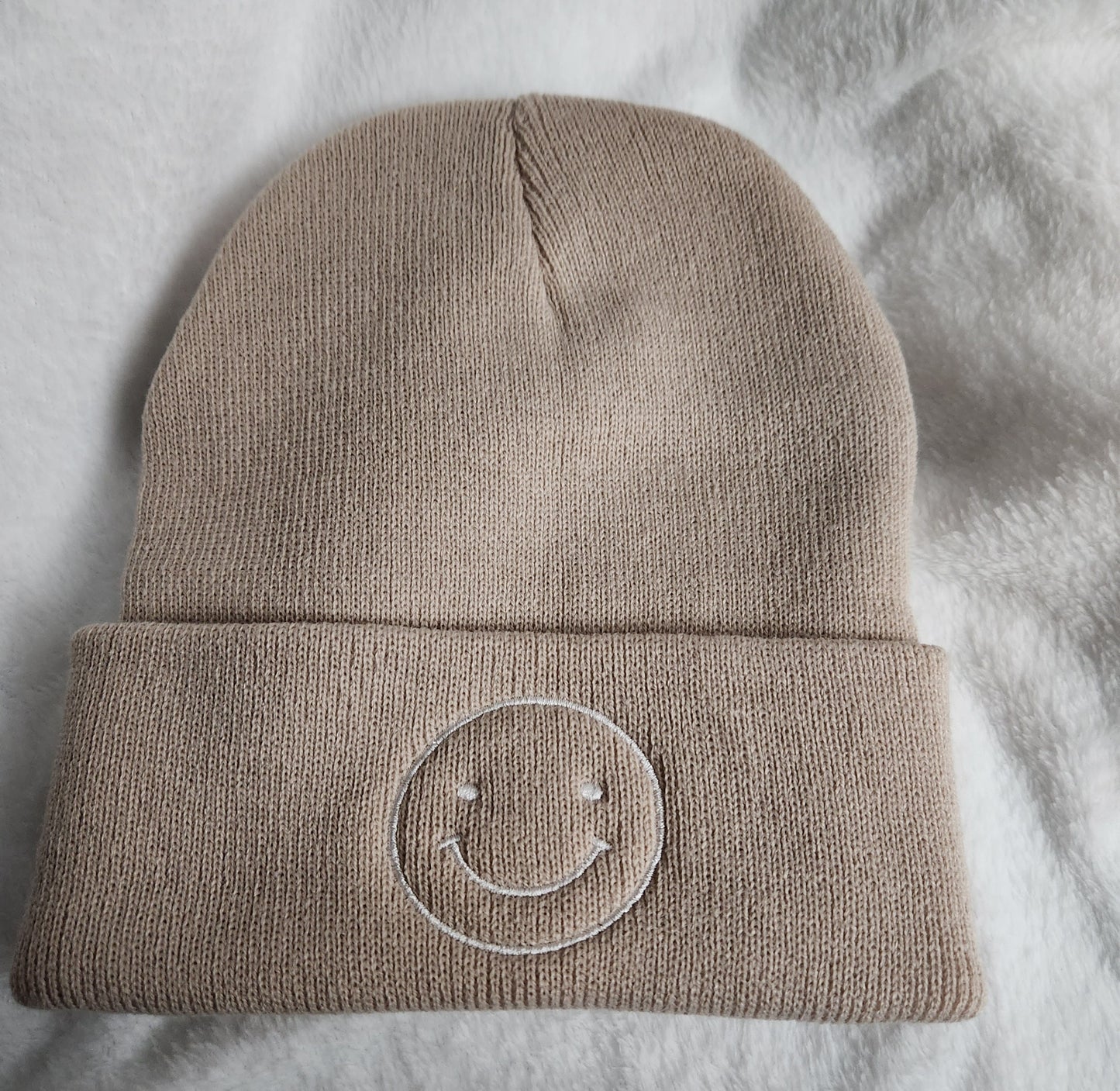 Happy face beanie, embroidery winter hat, cuffed beanie, gift for him, her and kids