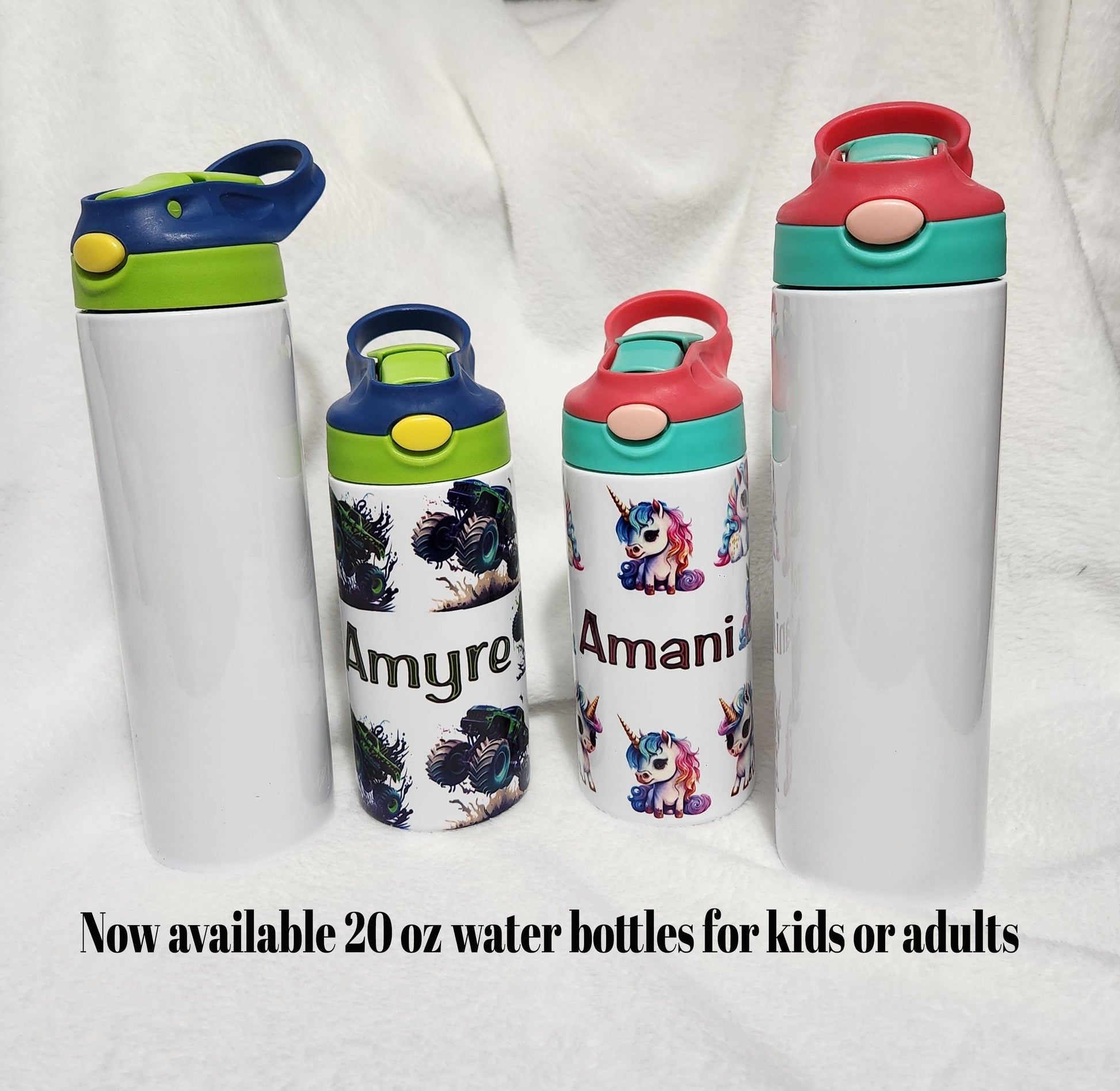 20 oz Water bottle for kids, full wrap, Personalized insulated water,