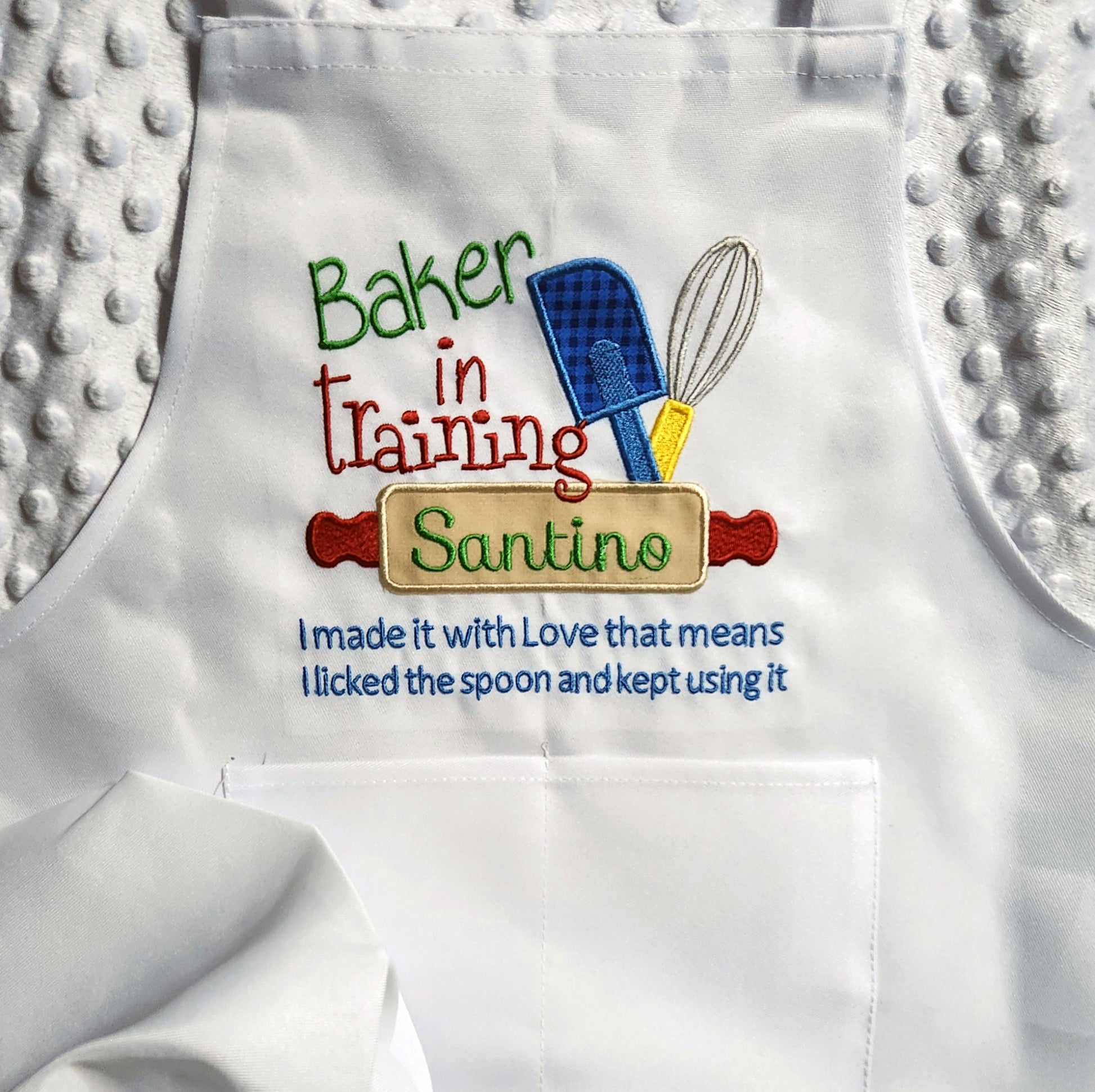 I licked the spoon Baker in training, Aprons/Chef hat for kids, Personalized, embroidery