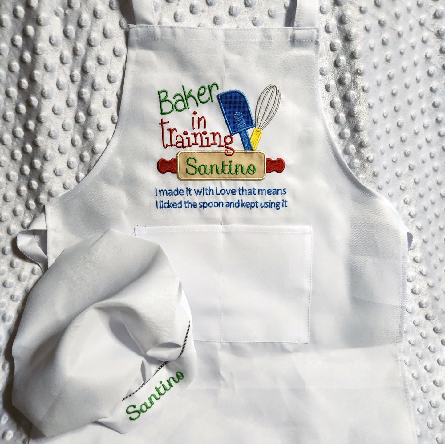 I licked the spoon Baker in training, Aprons/Chef hat for kids, Personalized, embroidery