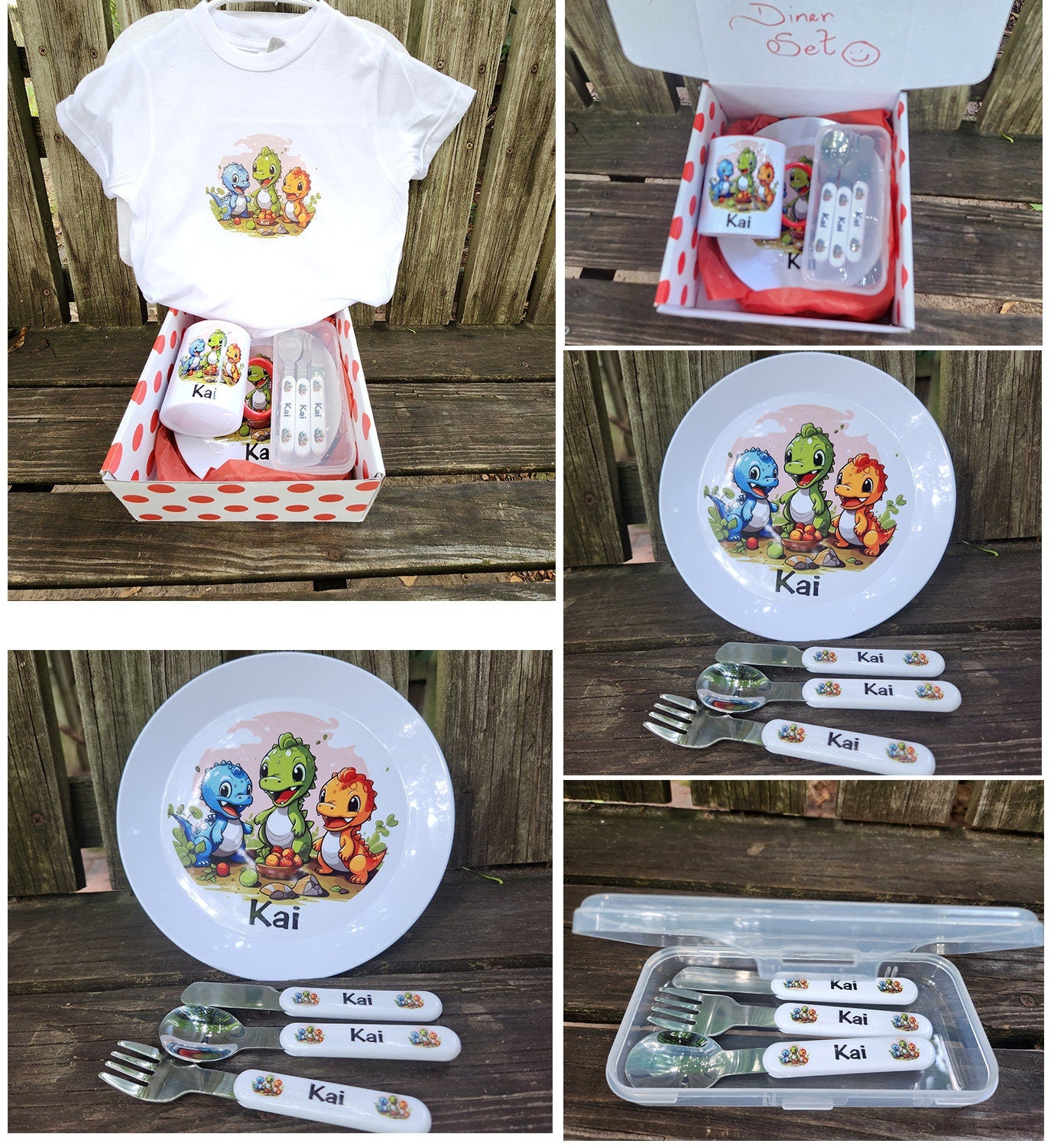 Personalized Kids’ Dining Set -"My Little Diner" kids eating set, dinosaur theme, birthday or milestone gift set.