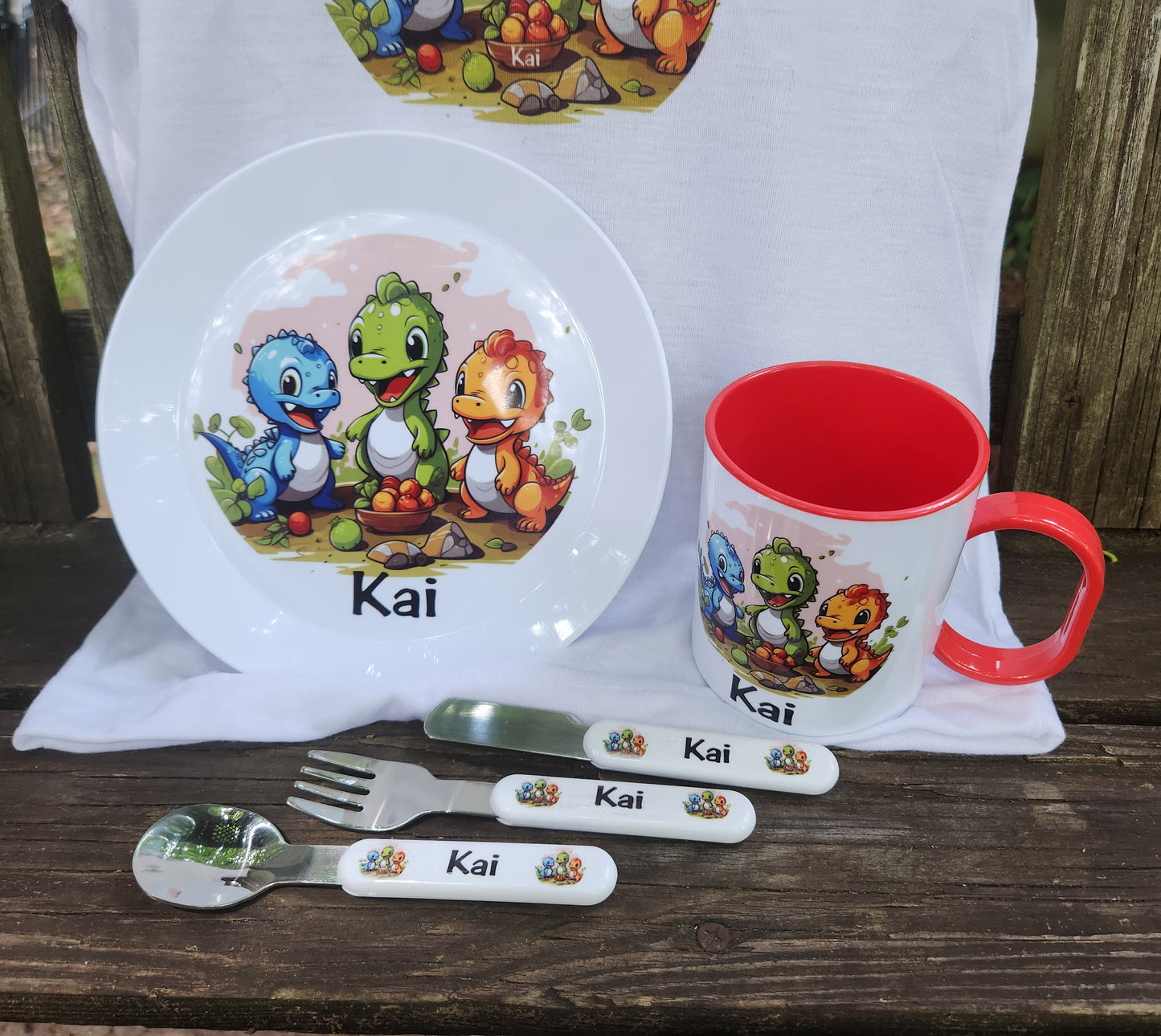 Personalized Kids’ Dining Set -"My Little Diner" kids eating set, dinosaur theme, birthday or milestone gift set.