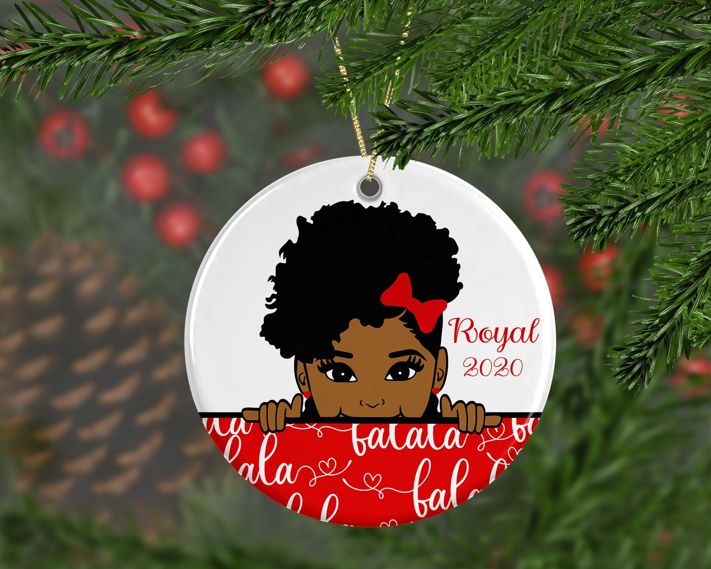 Christmas ceramic peek a boo personalized afro Ornament