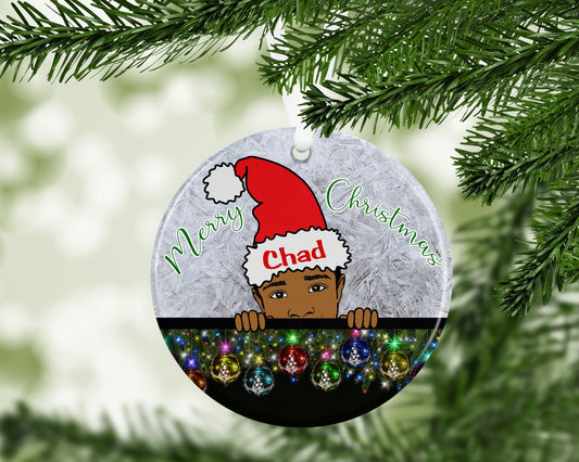 Christmas ceramic peek a boo Afro personalized Ornament