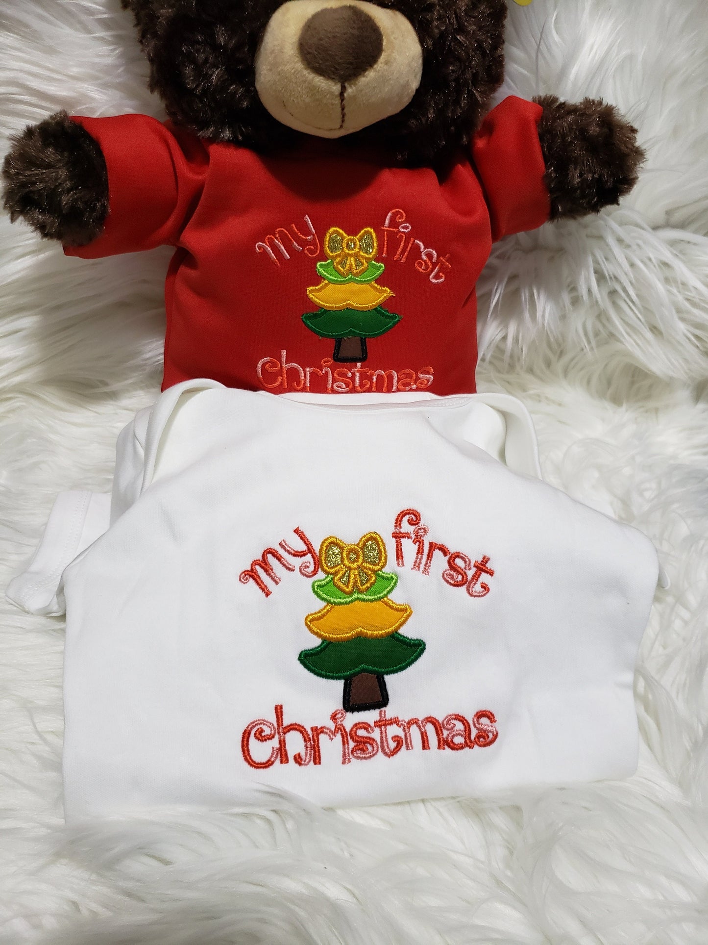 Personalized teddy and bodysuit, Gift for baby's first Christmas