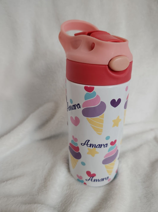 I love ice-cream water bottle for kids, full wrap, Personalized with name, insulated water, double color tops