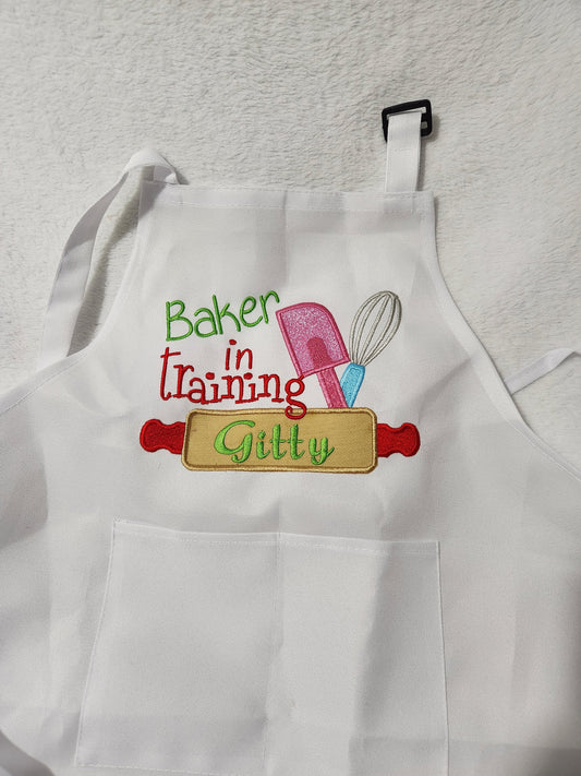 Kids Apron/chef hat, Baker in training, Personalized, embroidery