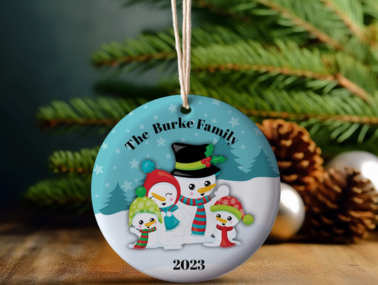 Christmas ceramic Ornament, personalized snowman ornament