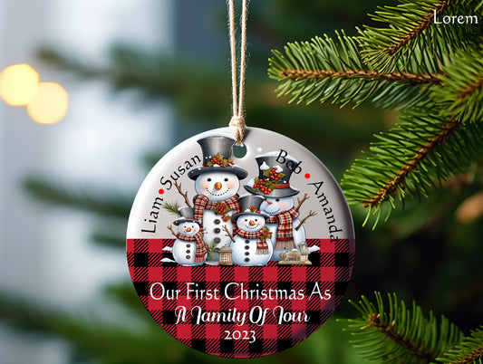 Christmas ceramic Snowman family ornament, personalized ornament,