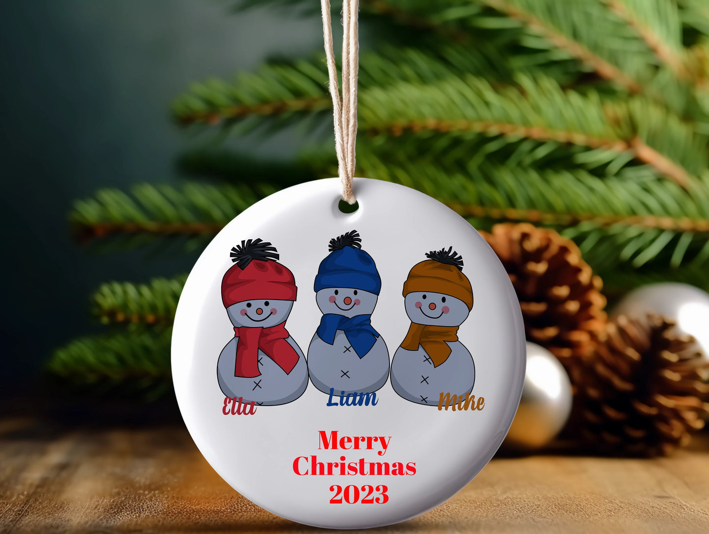 Christmas ceramic Ornament, personalized snowman ornament