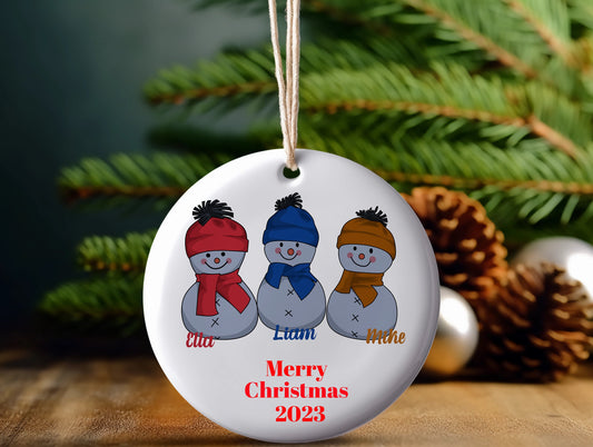 Christmas ceramic Ornament, personalized snowman ornament