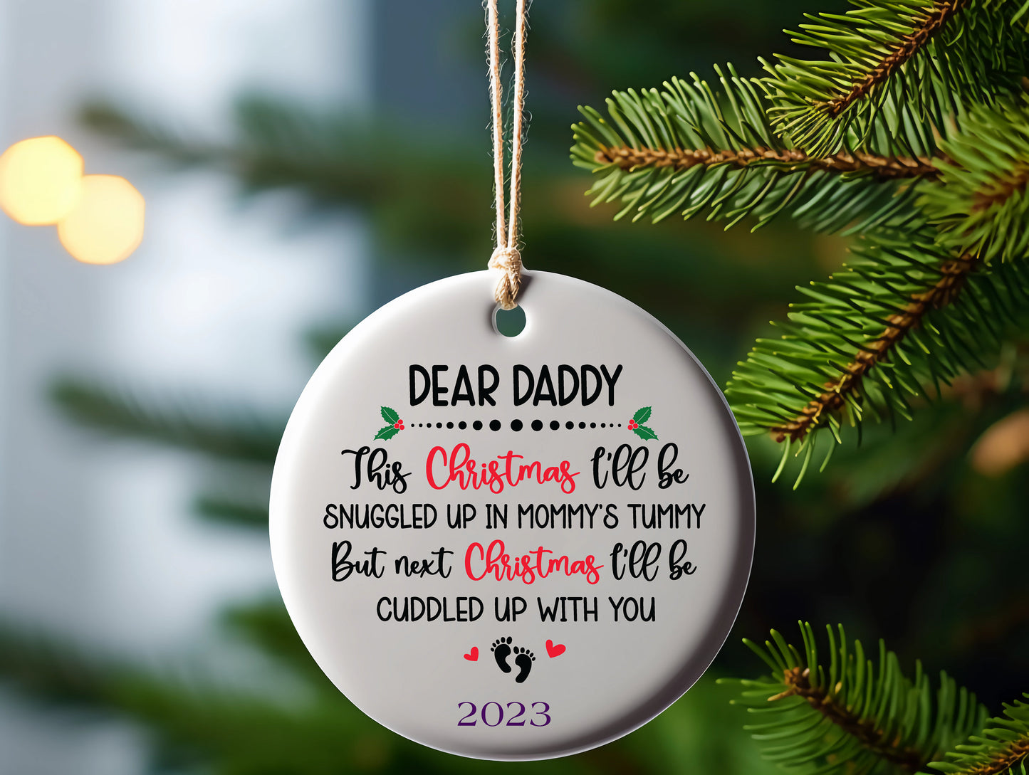 Christmas Ornament, personalized ornament, daddy to be, message from baby.