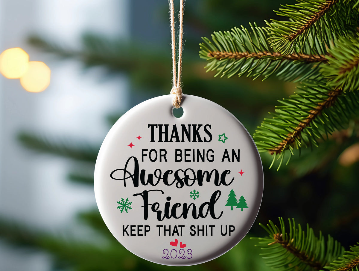 Christmas ceramic Ornament, awesome friend ornament, friendship ornament