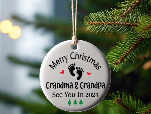 Christmas ceramic Ornament, personalized Ornament grandparents to be ornament, message from baby