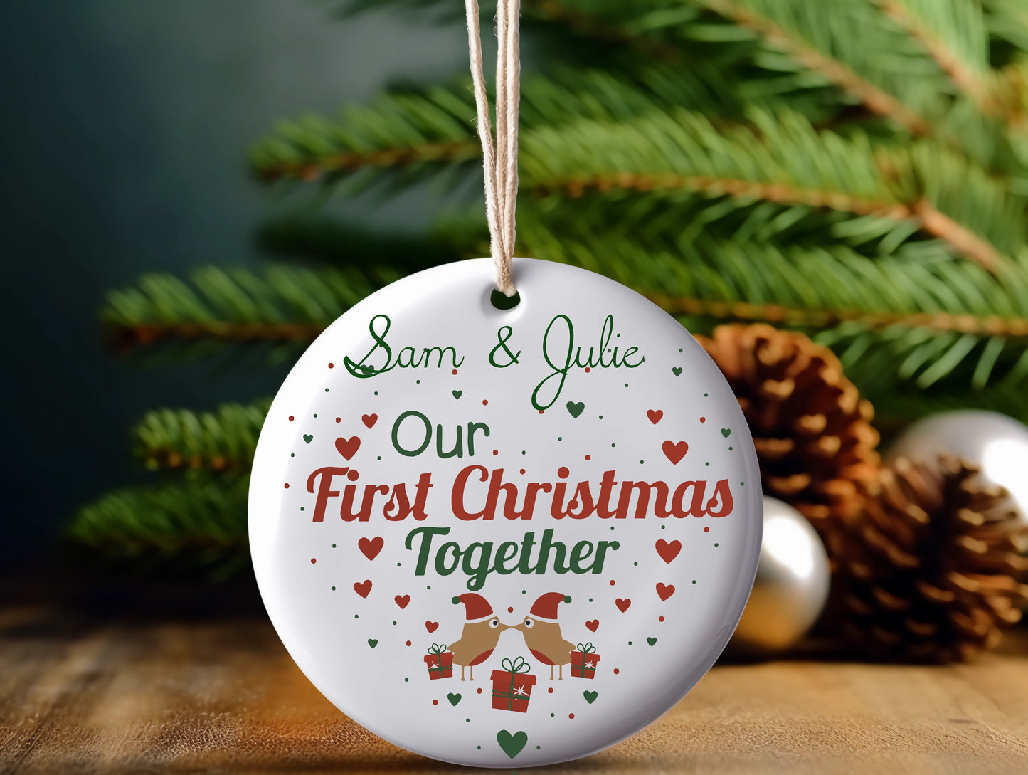 Christmas ceramic Ornament, personalized ornament, first Christmas together