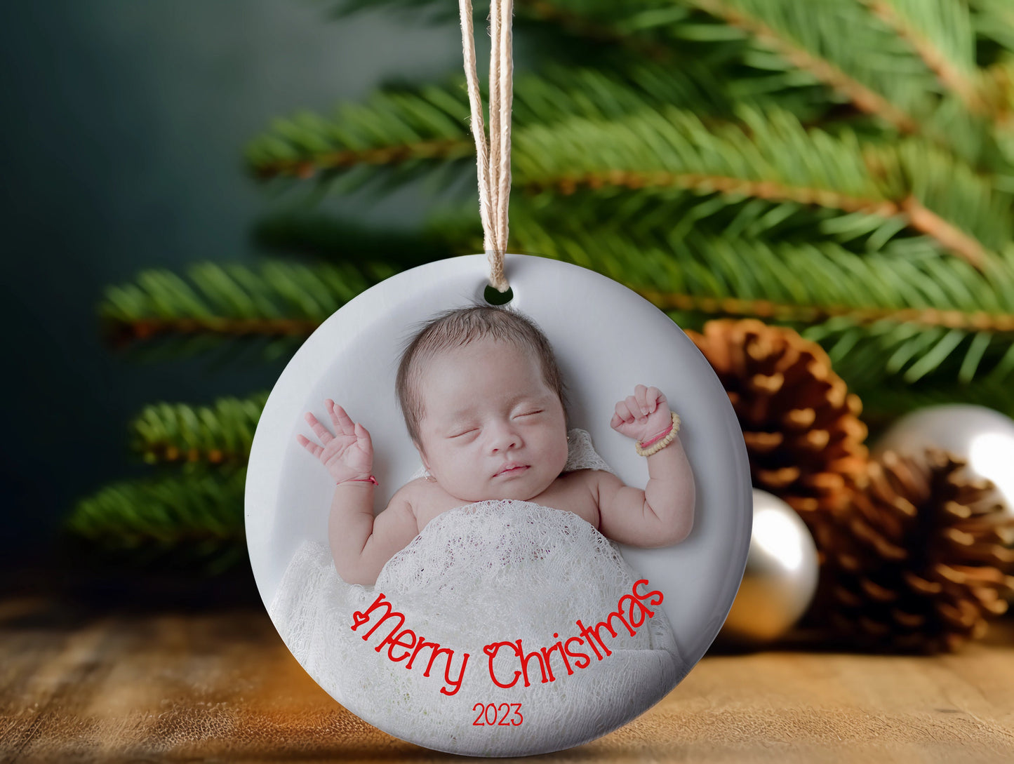 Christmas ceramic personalized  photo Ornament.