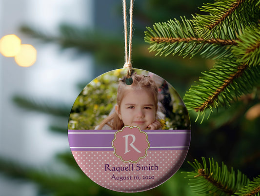 Christmas ceramic Ornament, personalized photo with monogram.