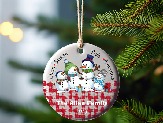 Christmas ceramic Ornament, personalized snowman ornament