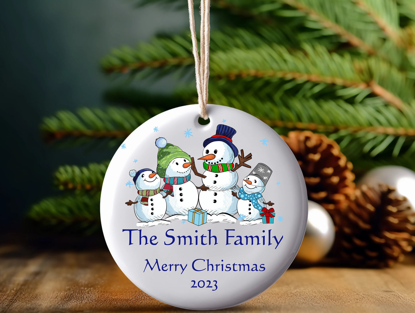 Christmas ceramic Ornament, personalized snowman ornament