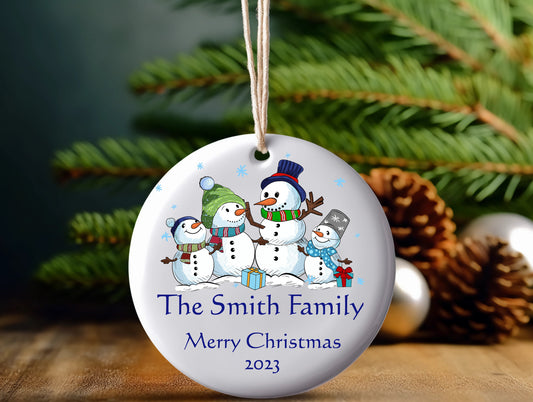 Christmas ceramic Ornament, personalized snowman ornament